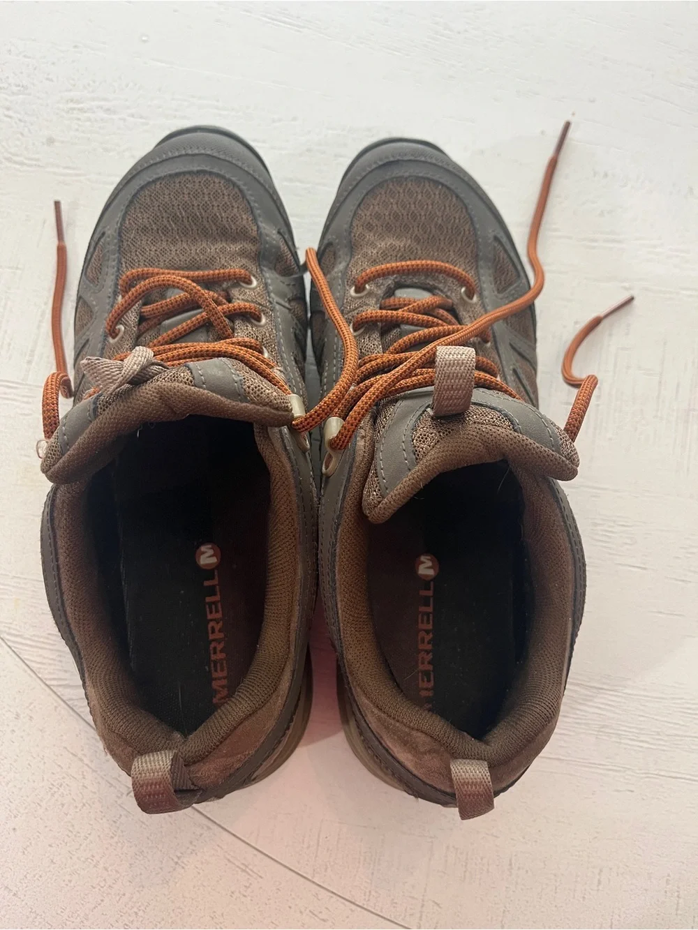 Women’s Merrell Brown Trail Sneakers with Orange Laces